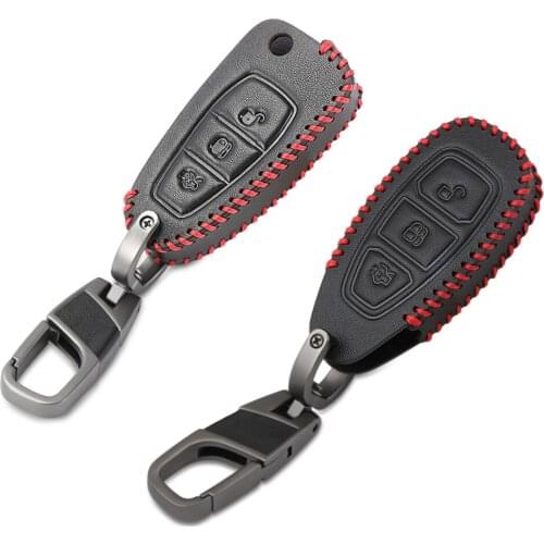 Car Styling Leather Cover for Ford Fiesta Focus Mondeo Ecosport Kuga Focus ST Car Key Smart Remote Key Case Fob