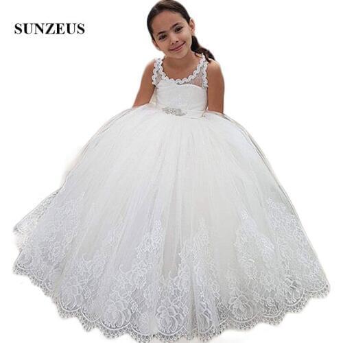 Princess Ball Gown Flower Girls Dresses Scoop Sheet Tank First Comunion Dresses Open Back vestido de daminha SF06