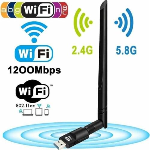 1200Mbps Wireless USB Wifi Adapter Dongle Dual Band 2.4G/5GHz w/Antenna 802.11AC