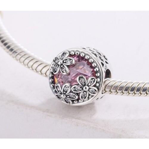 925 Sterling Silver Sparkling Pink Daisy Flower Field Accessories Five Flower Charm Bracelet Fit Fashion Bracelet Jewelry Making