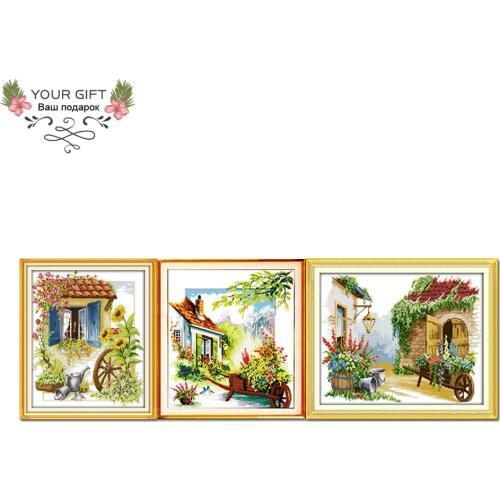 Joy Sunday F055(1)(2)(3) 14CT 11CT Counted and Stamped Home Decoration Little Float Scenic Embroidery Cross Stitch Kit