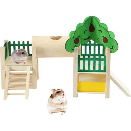Pet Hamster House Rat Wooden Hideouts Playground Activity Climbing Platform Toys Small Pet Supplies C42