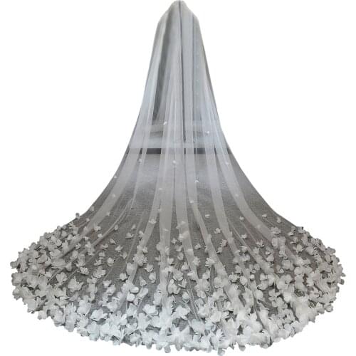 Wedding Veil Long Bridal Veil 3D Flowers Floral Lace White Wedding Veil for Bride With Comb velos de novia Cathedral 3Meters