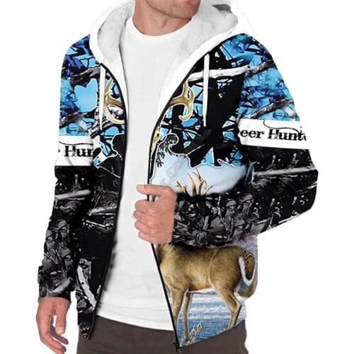 Deer Hunter 3D printed Fleece zipper Hoodies Men Women Winter Warm double plus velvet jacket cosplay costumes Casual Coat 01