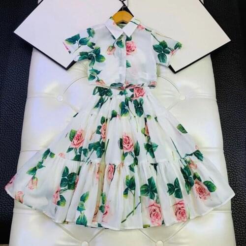 High end Children Clothing Fashion Girls Summer Clothes 2-10 Toddler Kids Baby Girl Printed T-shirts+Skirts Outfits 2Pcs sets