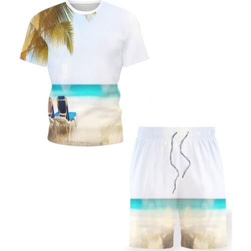 2021 Summer New Fashion Mens Sets Casual Man T-shirt Sports Shorts 2piece Set Men Sportswear Outdoor Beach Sweatshirt Tshirts