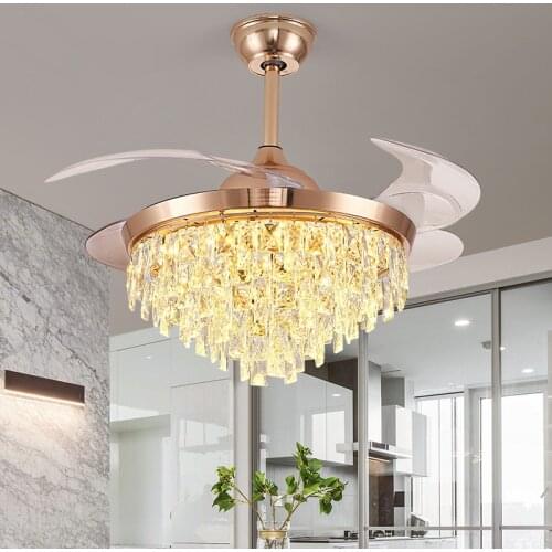 Crystal ceiling fan light dining room fan light living room light luxury postmodern stealth fan chandelier ceiling fan light