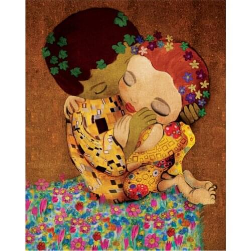 Gustav Klimt Children Hug Full Drill Diamond Painting Needlework Rhinestone Mosaic Embroidery Cross Stitch for Home Decoration