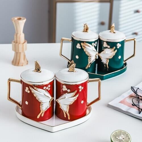 Ceramic Coffee Mug Couple Personalised Creative Esspresso Cups with Spoon Lid Large Capacity Luxury Milk Mug Drinkware DA60MKB