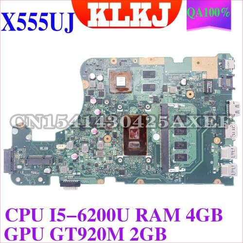 KLKJ X555UB Laptop motherboard for ASUS X555UB X555UF X555UQ F555U original mainboard 4GB-RAM I5-6200U GT940M 2GB
