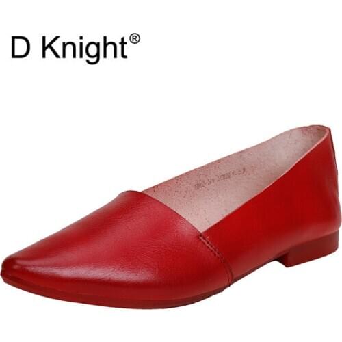 Genuine Leather Flats Women Pointed Toe Loafers Ladies Slip On Walking Shoes Woman Sneakers Big Size 9 Casual Female New Fashion