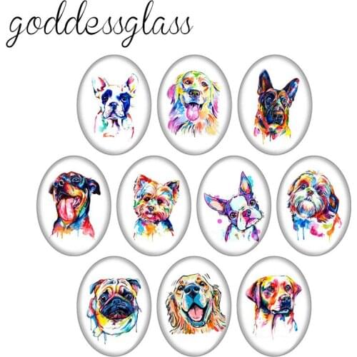 Cute Dogs Love pet Bulldog hound 10pcs mixed 13x18mm/18x25mm/30x40mm Oval photo glass cabochon demo flat back Making findings