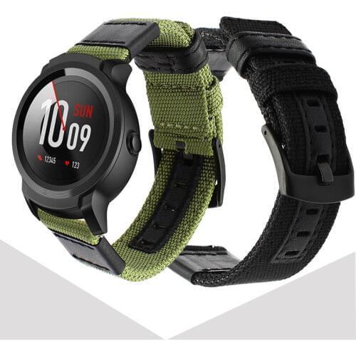 Nylon + Leather Watchband for Ticwatch E2 / S2 / Pro Watch Band Canvas Strap Wrist Belt Bracelet For Huaweu Watch GT Honor Magic