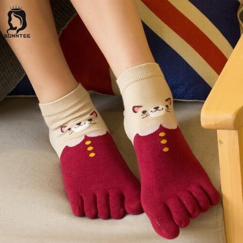 New Cotton Toe Socks Women Five Finger Sock Cartoon Cute Womens Sweat Deodorant Female Breathable Females Soft Students Colorful