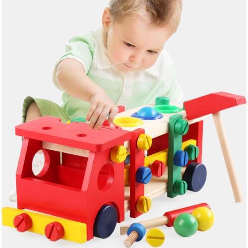 Montessori Educational Wooden Toys for Children Early Learning Development Kids Intelligence Knock Ball Screw Nut Truck Car