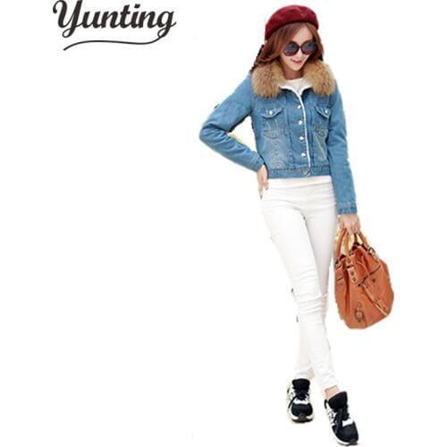 Feather collar Casual Recommed Round-collar Short New Cool Fashion Womens Outerwear High-Quality Slim Jeans Jacket Coat