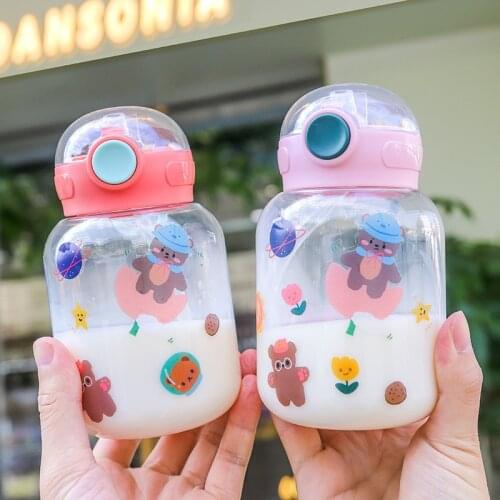 Cute Child Plastic Cup Student With Straw Plastic Cups Cartoons Vasos De Plástico Portable Outdoor Sports Water Bottle Gift