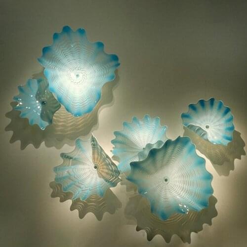 Nordic Murano Glass Plate Lamp Blue and Clear Color American Decorative Flower for Wall Hanging Wedding Home