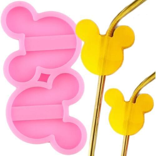 Disney Mickey Straw Topper Silicone Molds Candy Chocolate Fondant Cake Decorating Tools Mouse Head Keychain Epoxy Resin Moulds