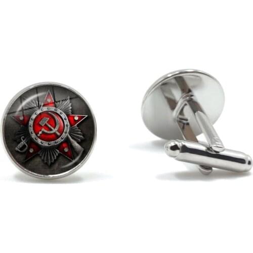 CCCP USSR Soviet Army Red Star Cufflinks 16mm Glass Cabochon Art Round Russian Badges LOGO Cuff Button Jewelry For Mens Shirt