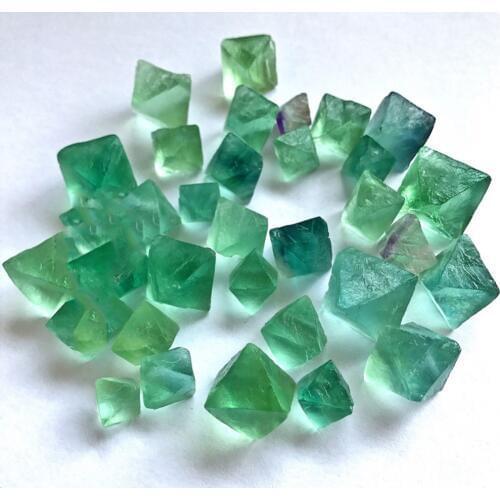 1pcs Natural Octahedral Colorful Fluorite Raw Gemstone Ornament Green Purple Stone Walking Stick Cane Decoration 2 Sizes