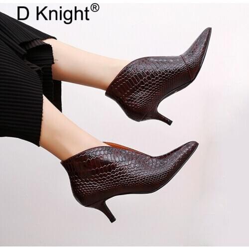 2020 Spring Small Thin Heel Lady Pumps Snake Patent Leather Stilettos Pumps Women Shoes Tip Head V Mouth High Heels Women Shoes