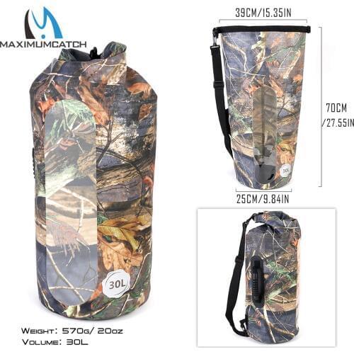 Maxcatch Waterproof Dry Fishing Bag 30L PVC Material Camo Outdoor Backpack Trekking Drifting Kayaking Rafting Storage Bag