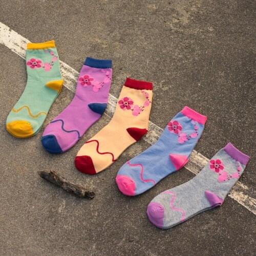 Women Socks New 2021 Autumn Winter Cherry Blossom Petals Cute Art Printing Pattern Breathable Men Cotton Sock