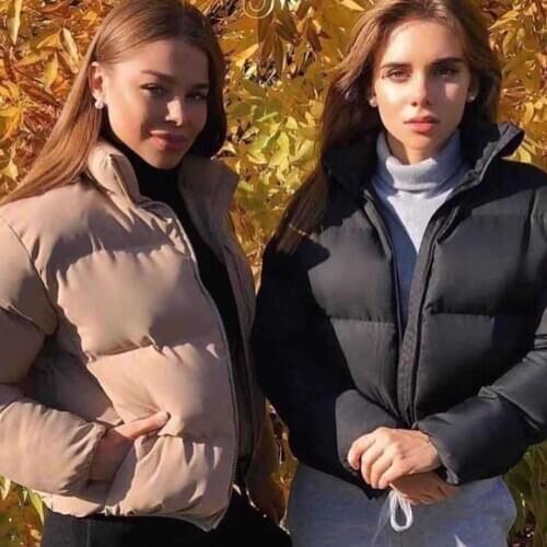 Down Jacket Women 2020 Winter Coat Female Casual Long Sleeve Stand-up Collar Short Parkas Solid Oversized Clothes For Women