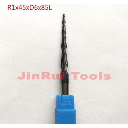 1pc R1*D6*45*85L*2F HRC55 Tungsten solid carbide Coated Tapered Ball Nose End Mills CNC milling cutters knife