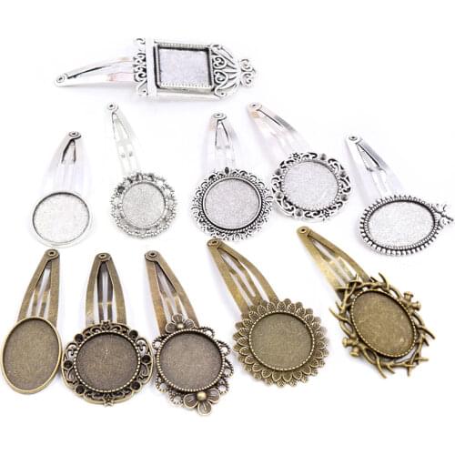 20mm Round And Oval 18x25mm Antique Silver Plated Bronze Copper Material Flower Hairpin Hair Clips Base Setting Cabochon Cameo
