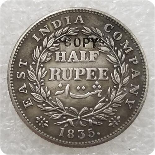 1835 India - British 1/2 Rupee - William IV Copy Coin