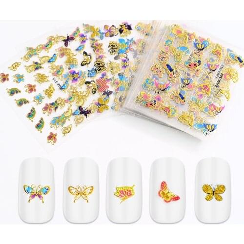 30Sheet/Lot Vivid Butterfly Nail Art Sticker 3D Laser Bronzing Back Glue Decals Multi-shape DIY Manicure Slider Decoration SG#86