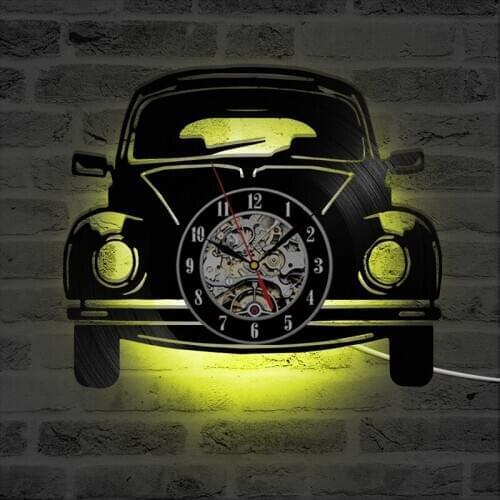 3D Decorative Hanging Clocks with 7 Colors Car Shape LED Wall Clock Modern Design LED Lighting Wall Watch Home Decor Silent