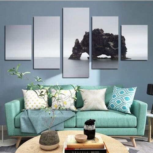 5pcs HD Waterproof Ink Printing Gray Sea Reef Photography Seascape Art Photo Canvas Frameless Decorative Posters