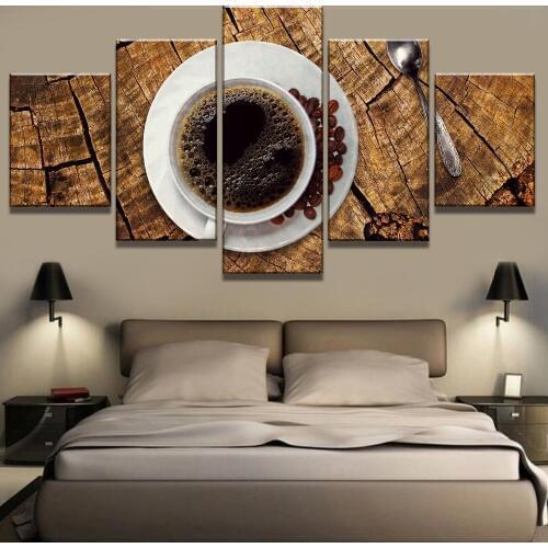 5 Piece Canvas Art Coffee Wood Kitchen Cuadros Decoracion Paintings on Canvas Wall Art for Home Decorations Wall Decor Poster