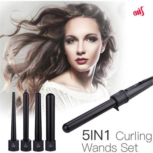 09-32mm Pro Series 5 in 1 Curling Wand Set Hair Curling Tong 5pcs Hair Curling Iron The Wand Hair Curler Roller Gift Set