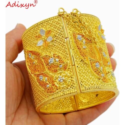 Adixyn Dubai 24k Gold Color Bangles for Women Luxury African Arab Middle East Cuff Bracelet Wedding Party Gifts N04282