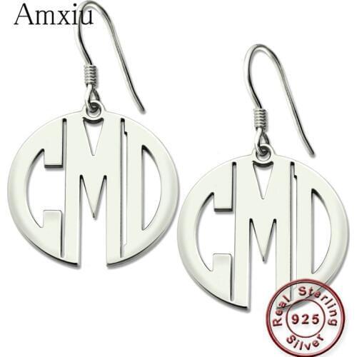 Amxiu 925 Sterling Silver Monogram Initials Earrings Personalized Monogram Earrings Engrave Name Earrings Monogram Jewelry Gift