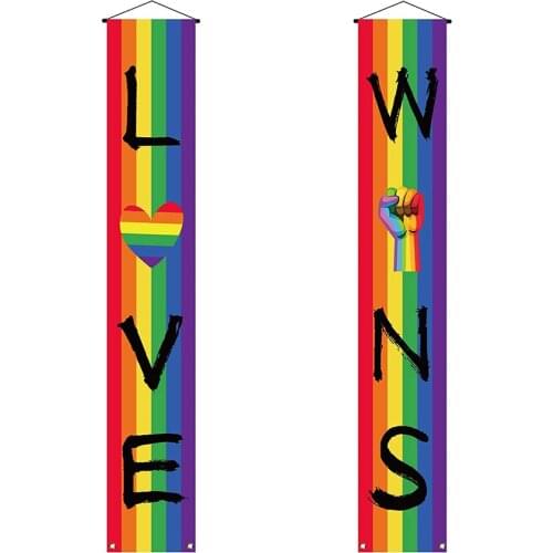 Love Wins Pride Day Porch Banner LGBT Rainbow Stripes Heart Gay Lesbian Front Door Wall Sign Party Decoration Hot Selling