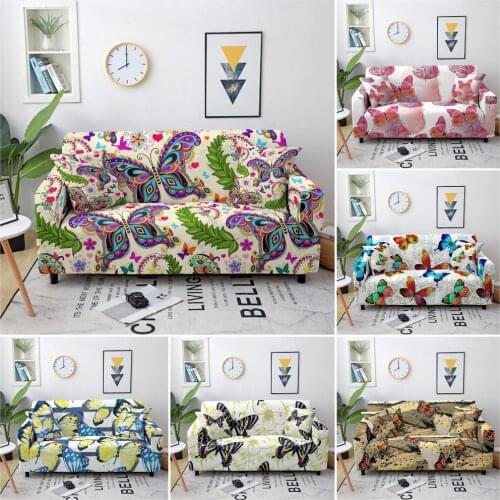 Beautiful Butterflies Pattern Sofa Cover Elastic Spandex Sofa Slipcovers For Living Room Sofa Chaise Cover Lounge 1/2/3/4 Seat