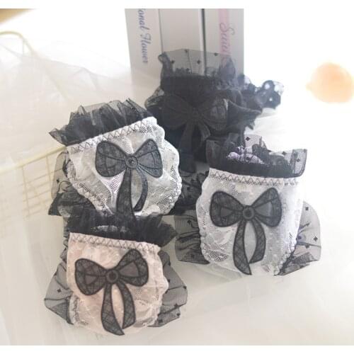 Black Embroidery Bow Coast Lace Underwear Womens Soft Sexy Lingerie Mesh Girl‘s Pure Silk Panties Seamless Transparent Briefs