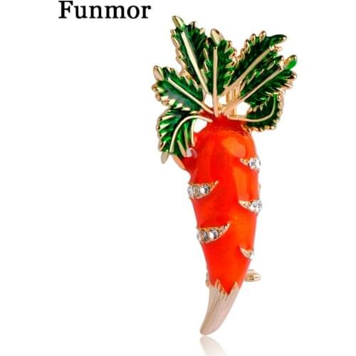 Harajuku Enamel Radish Shape Brooch Rhinestone Carrot Vegetables Collar Clip Clothes Accessory Small Brooches For Kids Badge