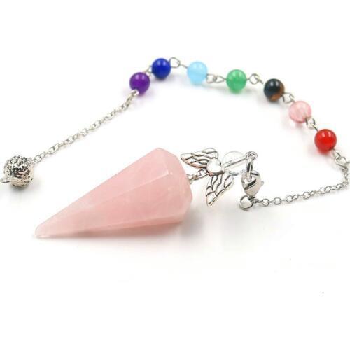 FYJS Unique Female Jewelry Silver Plated Angel Wing Hexagon Pyramid Natural Rose Pink Quartz Chakra Pendant