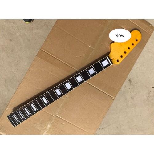 New Guitar Neck 22fret 25.5inch Maple Rosewood Fretboard Block Inlay Glossy Yellow Reversed Head