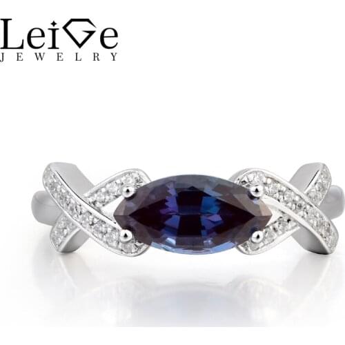 Leige Jewelry Alexandrite Engagement Ring Alexandrite Ring June Birthstone Marquise Cut Color Changing Gems 925 Sterling Silver