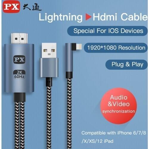 PX 1080P Lightning to Hdmi-Compatible Converter Apple Iphone toTV/Projector Hdmi-Compatible Cable Audio Video Hdtv Cable Airplay