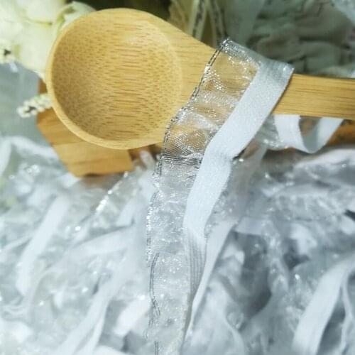 1Yards Pleated Guipure Lace Ribbon Silver Lace Trim 1.5cm Elastic Lace Fabric Dress Decoration Materials Sewing Accessories FR21