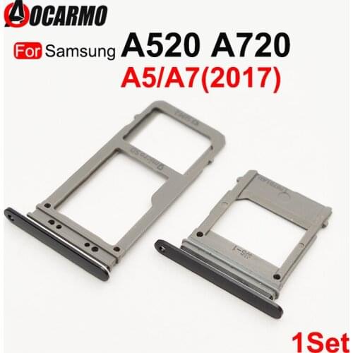 Aocarmo SIM Card Tray For Samsung Galaxy A520 A720 A5 A7 2017 Single Dual SIM Card Reader Sim Tray Holder SD Slot