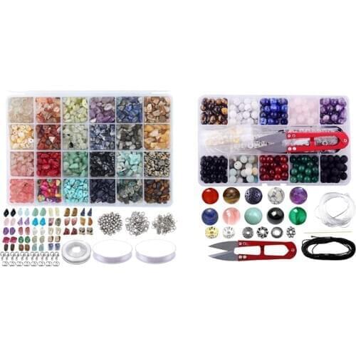 Gem Bead Box Set 240 Round Loose Stones Natural Amethyst with 1323Pcs Irregular Gemstone Beads Kit